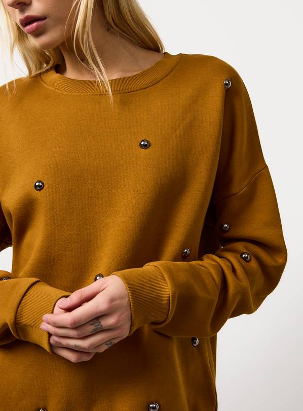 Dark Yellow Studded Relaxed Crew Neck Sweatshirt XL